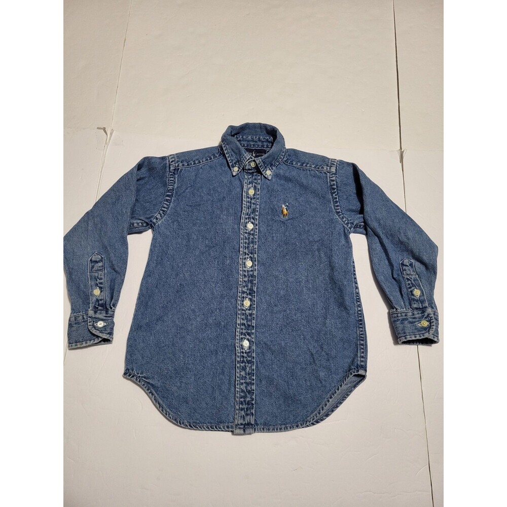 (#16) Vintage Ralph Lauren Blue Denim Button Down Shirt Long Sleeve SZ  Kid's 5